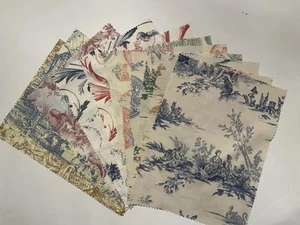 11 -French Toile Multi Color Quilting Squares 100% Cotton 11” x 8” - Picture 1 of 6