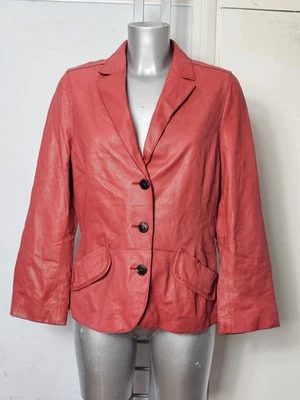 CHRIST DESIGNER UK 12 EU 40 WOMENS RED SOFT REAL LEATHER BIKER JACKET COAT - Image 1 of 4