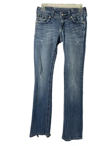 Miss Me Jeans Womens Size 26 Boot Grunge Holes Destroyed Heel Drag Rhinestones - Picture 1 of 18