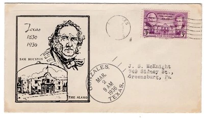 #776 Texas Centennial 1936 FDC - Planty #50 Linhart - Image 1 of 2