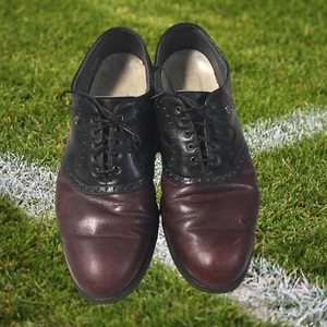 Footjoy Classics Oxford Golf Shoes Mens 13 Burgundy Black Leather Spikeless VTG - Picture 1 of 8