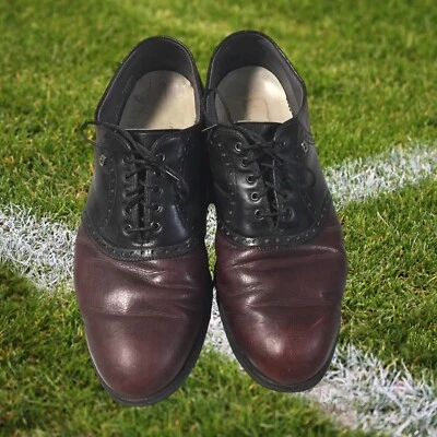 Footjoy Classics Oxford Golf Shoes Mens 13 Burgundy Black Leather Spikeless VTG Foto 1 de 4