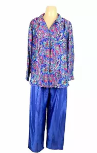 Vintage California Dynasty 2-teiliges Pyjama-Set mit Blumenmuster lila rosa Hose Oberteil neu mit Etikett Gr. L - Bild 1 von 11