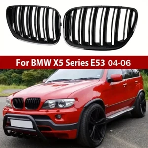 BMW X5 E53 2003 - 2007 GLOSS BLACK M DOUBLE SPOKE FRONT KIDNEY GRILLES GRILLS - Picture 1 of 2