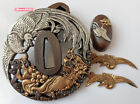 Vergoldeter Schildkröte & Kranichschutz Tsuba Kashira Fuchi Menuki für japanisches Katana-Schwert