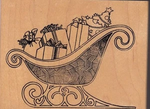 gifted sled eureka Wood Mounted Rubber Stamp 4 x 3" Free Shipping - Picture 1 of 2