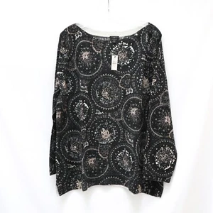 Neu mit Etikett Talbots Merinowolle Pullover Mandala Kreisdruck dünn weich Stretch warm 3X - Bild 1 von 7