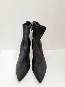 Nine West Black Velvet High Heels Ankle Boots Size 8 Stiletto Zip Pointed Toe - Picture 1 of 6