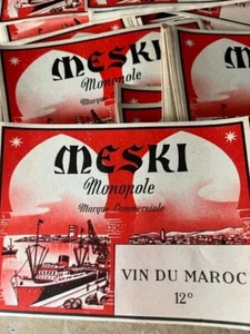 LOT  100 ETIQUETTES /MESKI /VIN DU MAROC/BATEAU /LABELS BOISSON ALCOOL OLD  WINE - Picture 1 of 2