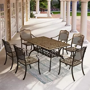 Patio Table Chairs Set Cast Aluminum Outdoor Dining Furniture for 6 Person - Picture 1 of 12