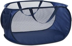 Collapsible Pop up Laundry Hamper with Handles, Foldable Mesh, Navy - Picture 1 of 12