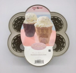 NEW Nordic Ware Ice Cream Cone Cupcake Pan Platinum Heavy Aluminum Baking NWT - Picture 1 of 5