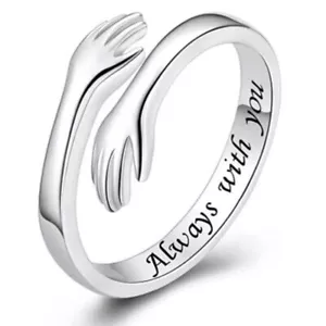 925 Sterling Silver Love Hug Ring Band Open Finger Adjustable Womens Jewellery - Picture 1 of 4