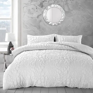 Juego de Cubierta de Edredón Blanco Acolchado Grande Floral En relieve Microfibra Ropa de Cama Suave - Imagen 1 de 5
