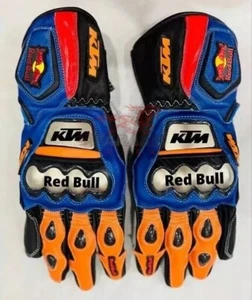 KTM Red Bull Racing Gloves Orange Blue Leather Motorbike Protective Street Gear - Picture 1 of 2
