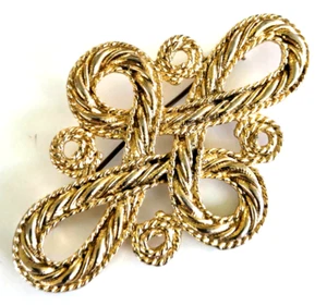 Vintage Passementerie chinesischer Knoten strukturiert goldfarben Pin 2-5/8" L - Bild 1 von 3