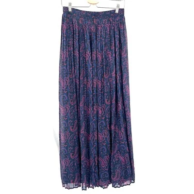 Modcloth plissado metálico listrado paisley floral maxi saia boho gótico hippie M - Imagem 1 de 4