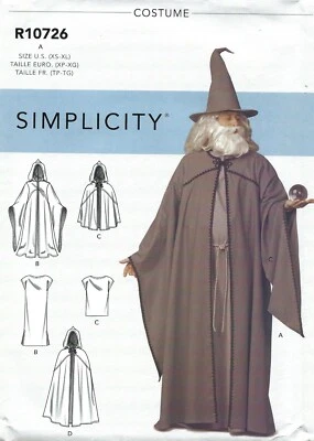 Simplicity R10726 Hooded Cape Costume, Tunics & Hat UNISEX Sz XS-XL UNCUT 1582 - Image 1 of 4