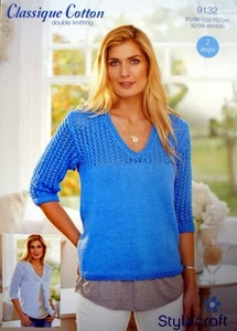 Ladies three quarter sleeve v-neck jumper/cardi KNITTING PATTERN Stylecraft 9132 - Picture 1 of 1