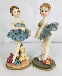 2pc Vintage Figurines Ballerina Movement Series 5.5” Little Girls Blue Tutus - Picture 1 of 7