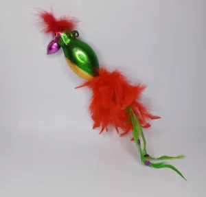Pappagallo in vetro soffiato uccellino tropicale ornamento albero di Natale con piume - Foto 1 di 11