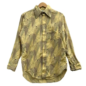 VTG 70s K Mart Men's 15.5 Small Retro Geometric Yellow Button Up Shirt Western - Picture 1 of 12