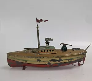 8" Old 1930's Arnold Battleship Warship Boat Ship Tin Toy Windup Unique Antique - Picture 1 of 9