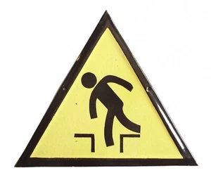 VINTAGE PORCELAIN ENAMEL TIN SIGN CAUTION DANGER OF FALLING - Picture 1 of 3