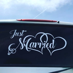 Just Married Car Window Decal Sticker Heart Wedding - Picture 1 of 2