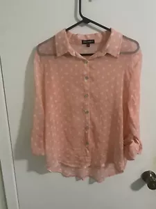About A Girl Large White polkadot Pink Blouse - Picture 1 of 6