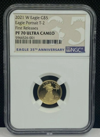 2021 W, GOLD $5 DOLLARS, GOLD DESIGNER SET, PROOF 69-70, LOW CERT NUMBER # 455 Cover