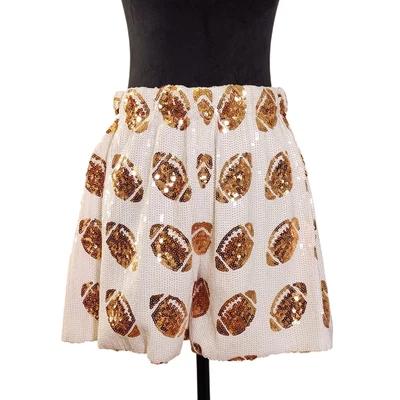 Pantalones Cortos POR QUÉ VESTIR Fútbol Lentejuelas Blanco y Dorado, Talla Grande Foto 1 de 4