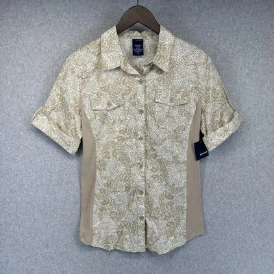 Basic Editions женская рубашка на пуговицах рулон вкладка рукав коричневый желтовато-коричневый пейсли средний - Изображение 1 из 4