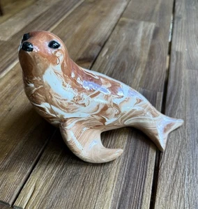 Kikooya Ware Pottery Seal Animal Figure Swirl Clay Signed H Lugaillo ALASKA - Picture 1 of 7