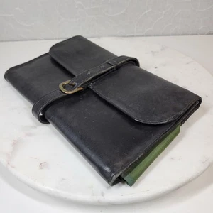 Vintage Daines Hathaway Wet Pack 10" Black Leather Green Interior Pockets Buckle - Picture 1 of 15
