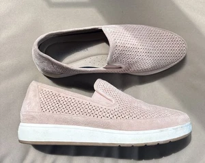 DONALD J PLINER MADDOX Pink Perforated Suede Slip On Sneaker Shoes SZ 9.5 M EUC - Picture 1 of 7