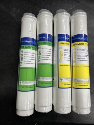 4 Pure Blue H20 Reverse Osmosis Filters Stage 1 Sediment 2 Pre Carbon CTO 4 Post - Image 1 of 4