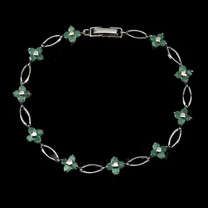 925 Sterling Silver Bracelet Round Emerald Emerald Natural Gemstone Jewelry 7in - Picture 1 of 14
