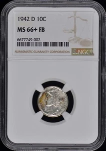 1942-D Mercury Dime 10C NGC MS66+FB - Picture 1 of 4