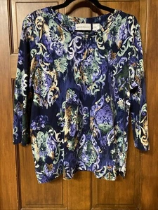 Alfred Dunner Women’s geometric MED Paisley 3/4 Sleeve Cotton Spandex Top 41x25” - Picture 1 of 12
