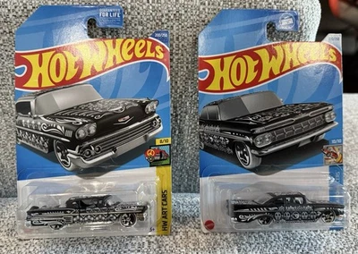 Set of Two (2) Hot Wheels 58 and 59 Chevy Impala Treasure Hunt TH Art - Image 1 of 4