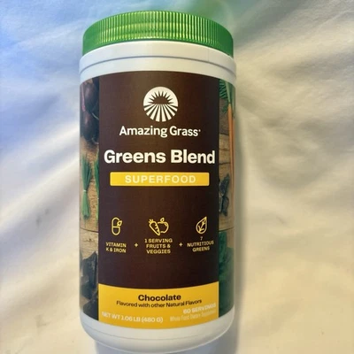 Increíble superalimento mezcla de verduras de hierba - chocolate, 1 lb - ¡¡60 porciones!! Exp. 9/26 Foto 1 de 4