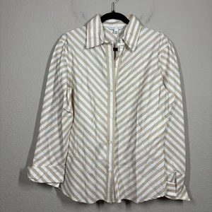 Top Banana Republic para mujer grande blanco tostado a rayas con botones y lengüeta enrollable - Imagen 1 de 9