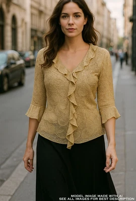 Top Babydoll Y2K Seda con Volantes S Mangas Acabadas Cuentas Hada Neutra 100% Seda Foto 1 de 4