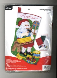 Plaid Bucilla Woodworking Santa Felt Stocking- Christmas Stocking- FREE DELIVERY - Picture 1 of 4