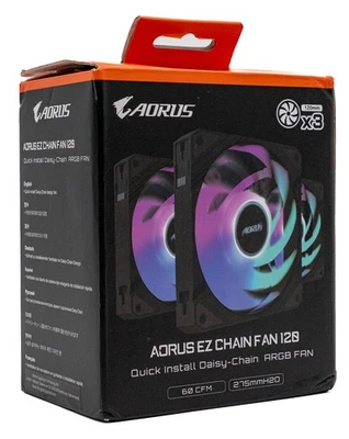AORUS EZ CHAIN FAN 120 ICE (3-Pack), 120mm Hydro Dynamic Bearing ARGB Computer - Image 1 of 4