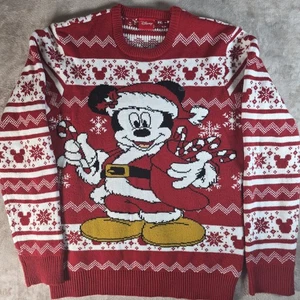 ​Disney L Large Mickey Mouse Christmas Sweater Ugly Fair Isle Red White Holiday - Picture 1 of 6