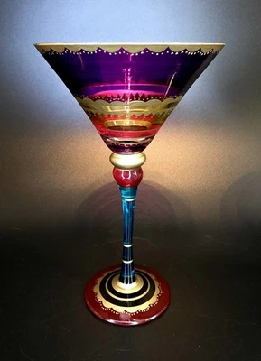 (322) Juego de 4 Martini marroquí vintage Pier 1 festivo pintado a mano púrpura verde azulado Foto 1 de 4