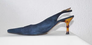 Sling-Pumps Gr. 39/6 Marine-Blau Echt Velours-Leder v. Heine Holz-Absatz - Bild 1 von 12