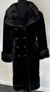 Vintage Mod Glam Crushed Velvet Faux Fur Coat Size 14 - Bild 1 von 10